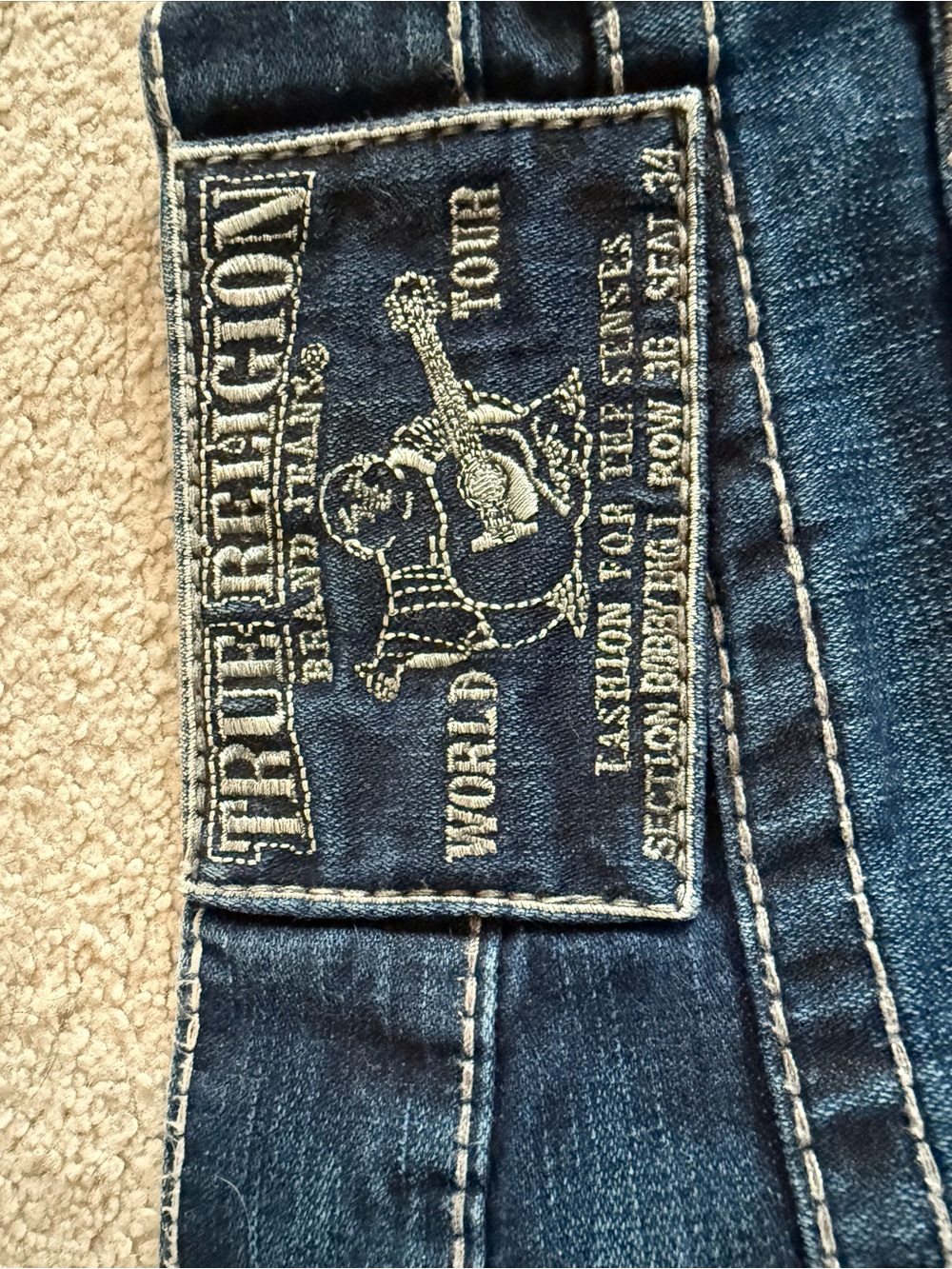True Religion Men’s Dark Blue Denim Jeans with Signature Patch